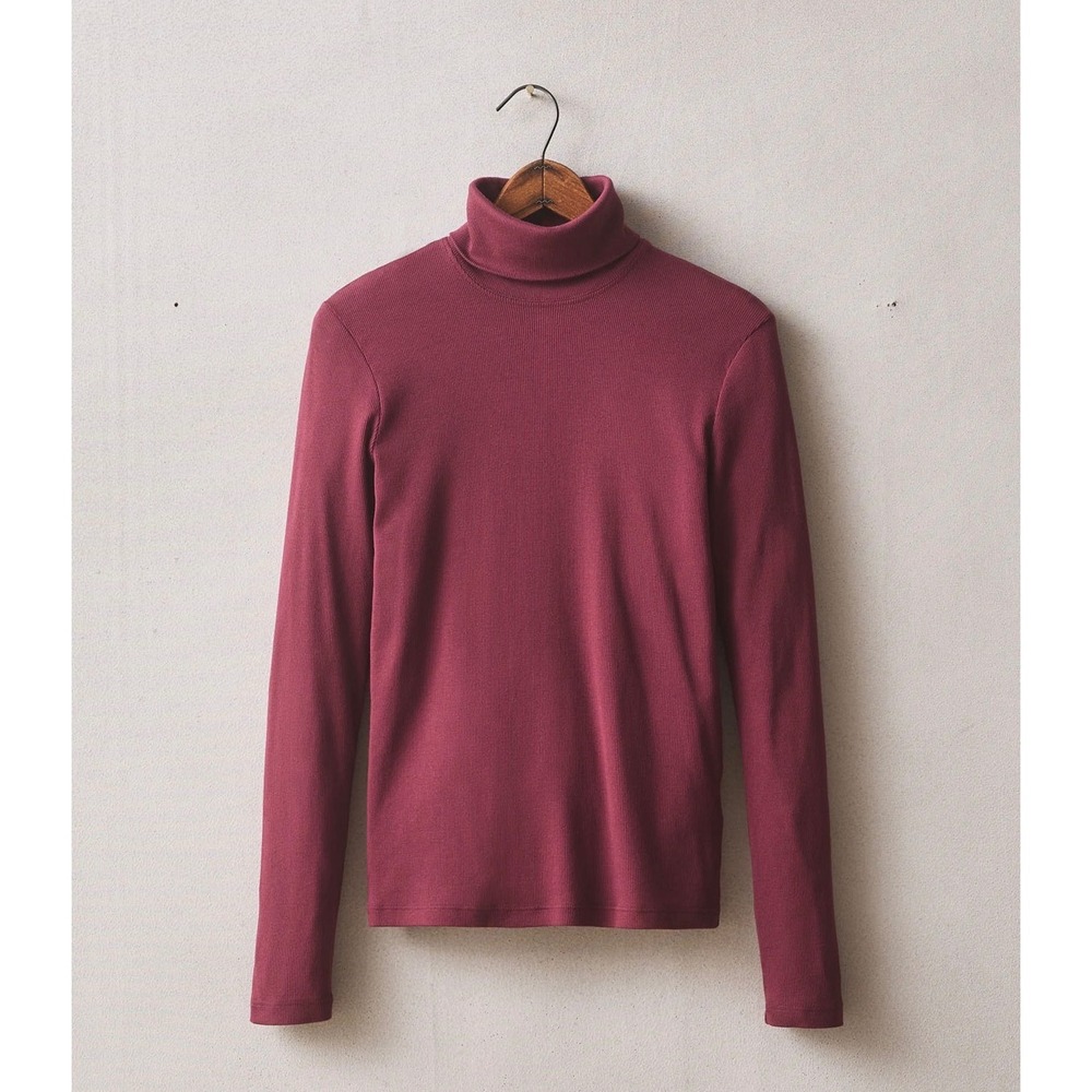 NWOT American Giant Womens Luxe Rib Turtleneck S Burgundy Long Sleeve USA Made